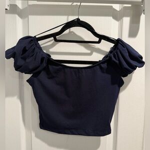 Gianni Bini Navy Off-Shoulder Crop Top